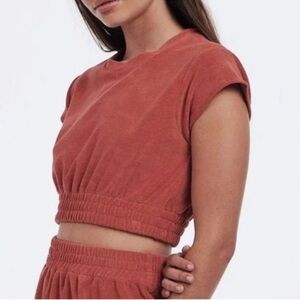 anthro terry fuzzy crop top - Charlie holiday red rust - 6 - like new
